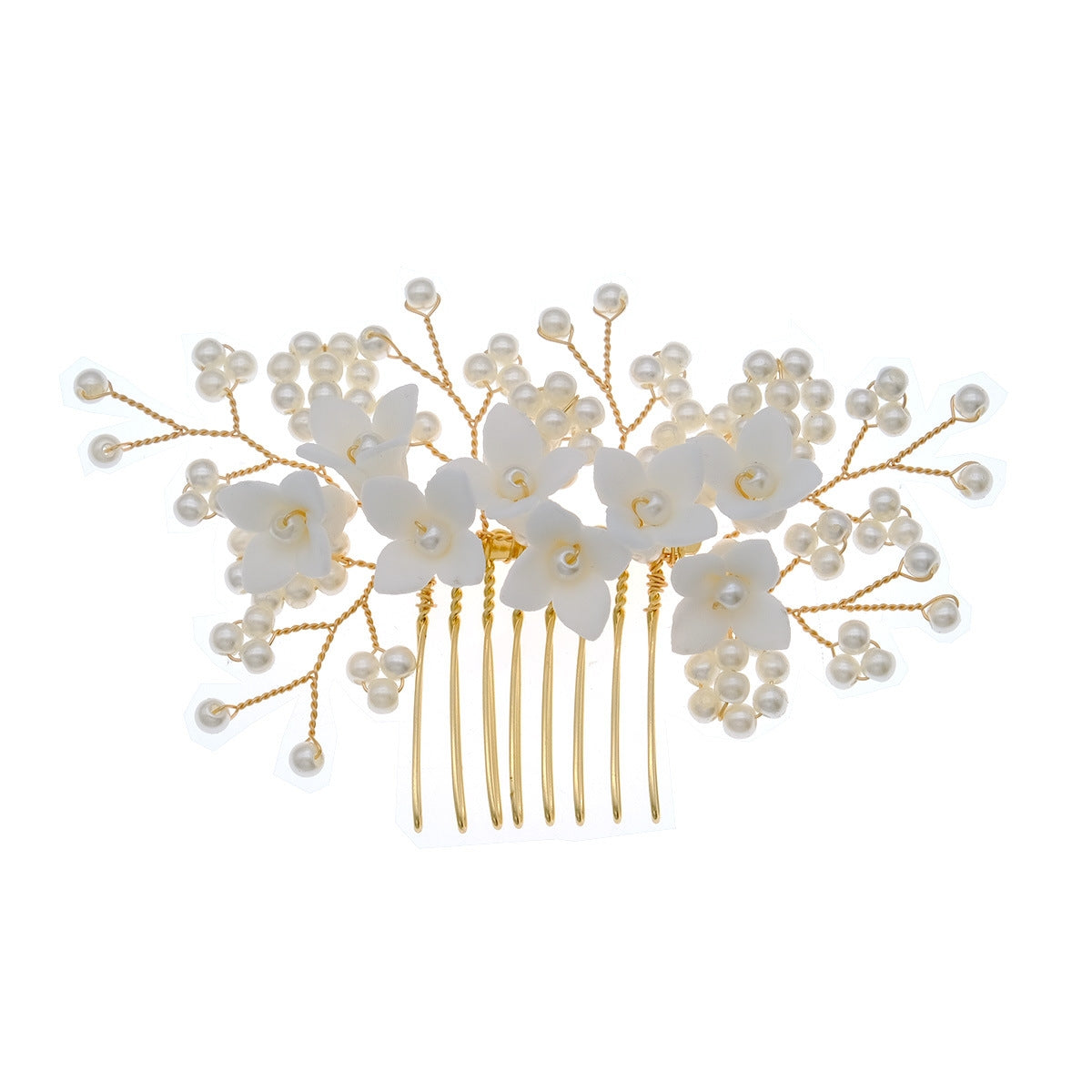 Retro Floral Ceramic Flower Bridal Hair Comb with Imitation Pearls