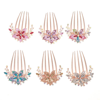 Retro Rhinestone Flower Hair Comb and Metal Hairpin Set