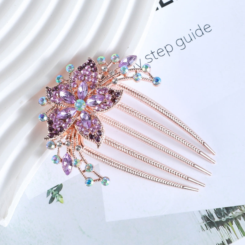 Retro Rhinestone Flower Hair Comb and Metal Hairpin Set