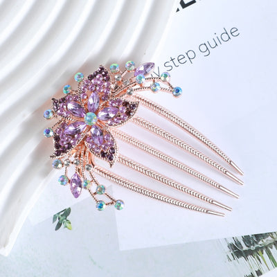 Retro Rhinestone Flower Hair Comb and Metal Hairpin Set