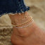 Retro Rhinestone Layered Anklet Set - Three Piece Metal Chain Anklets for Women