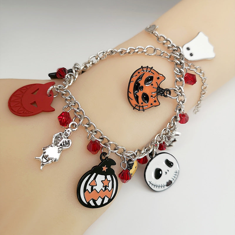 Retro Halloween Pumpkin Bat Skull Women's Bracelet - Creative Exaggerated Dark Style Jewelry