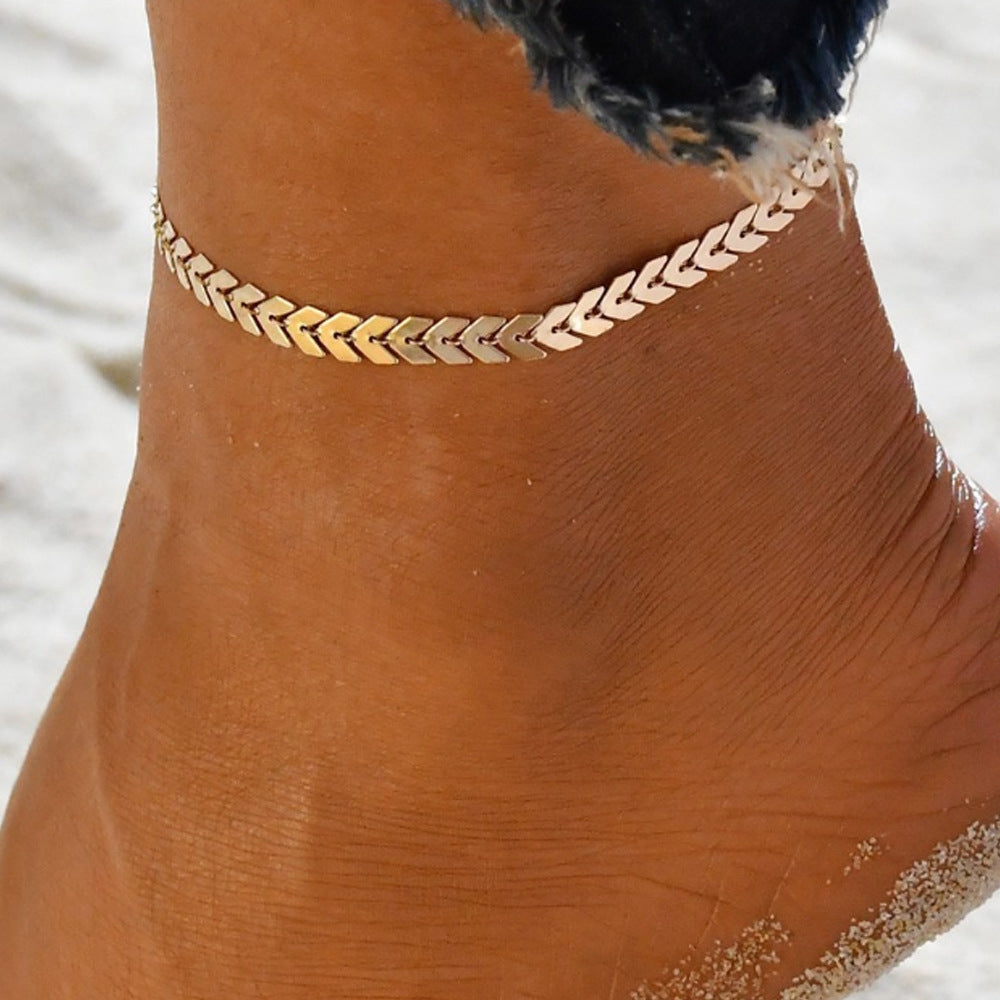 Retro Bohemian Geometric Fishbone Arrow Anklet