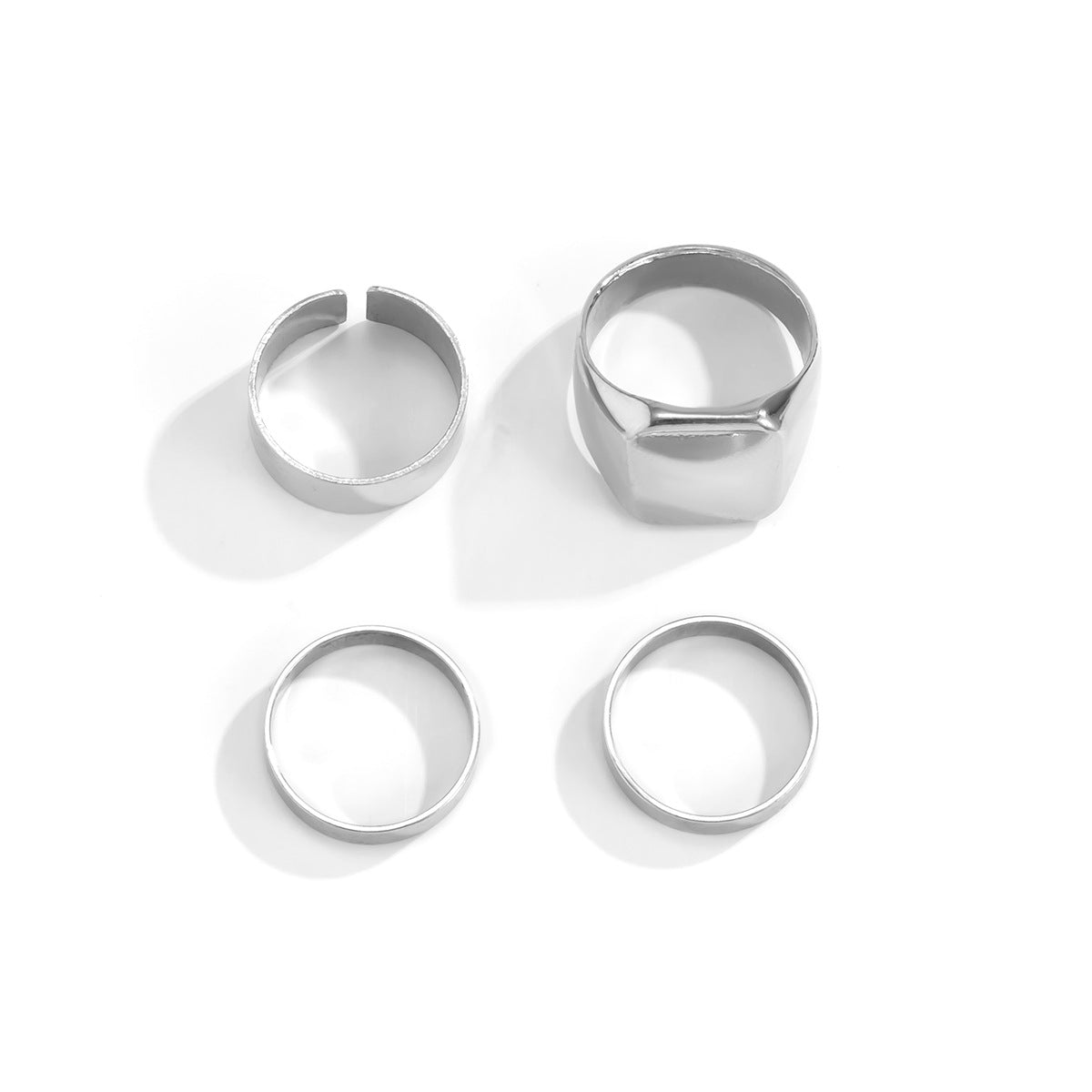 Retro Geometric Square Alloy Rings Set - 4 Pieces Hip Hop Style