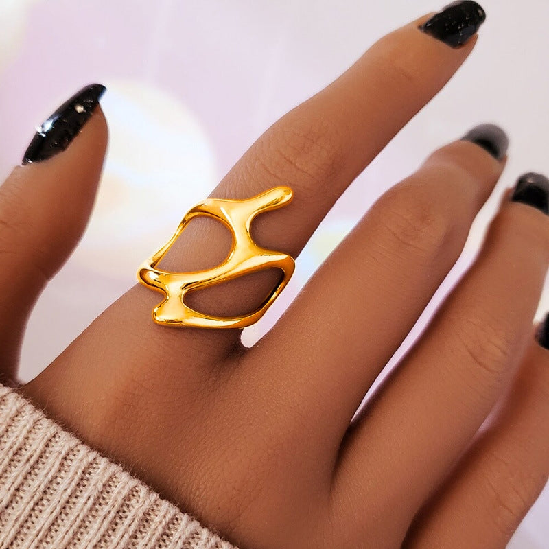 Retro Geometric Openwork Branch Ring