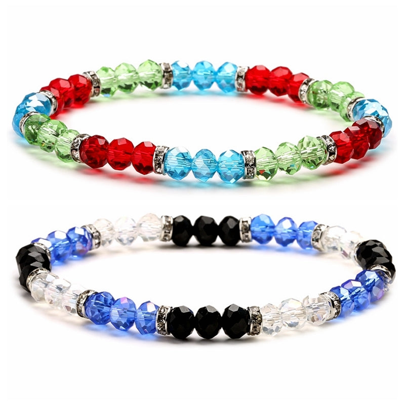 Retro Geometric Crystal Glass Beaded Bracelet Multicolor 6mm Beads