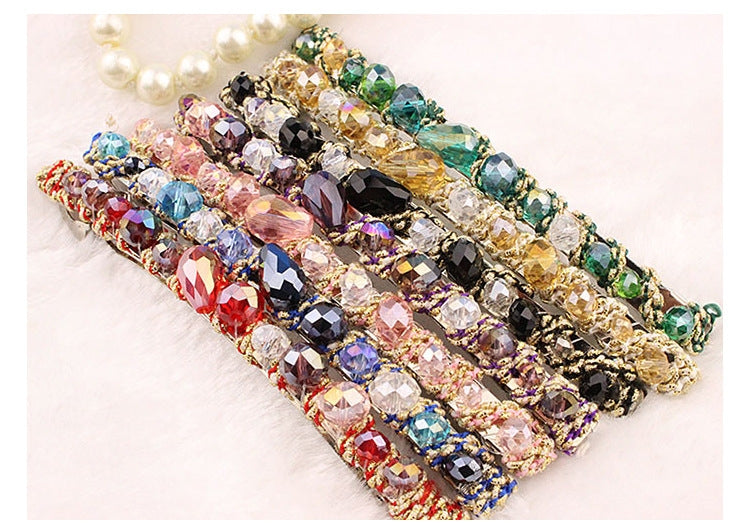 Retro Geometric Crystal Hair Band with Colorful Braided Design