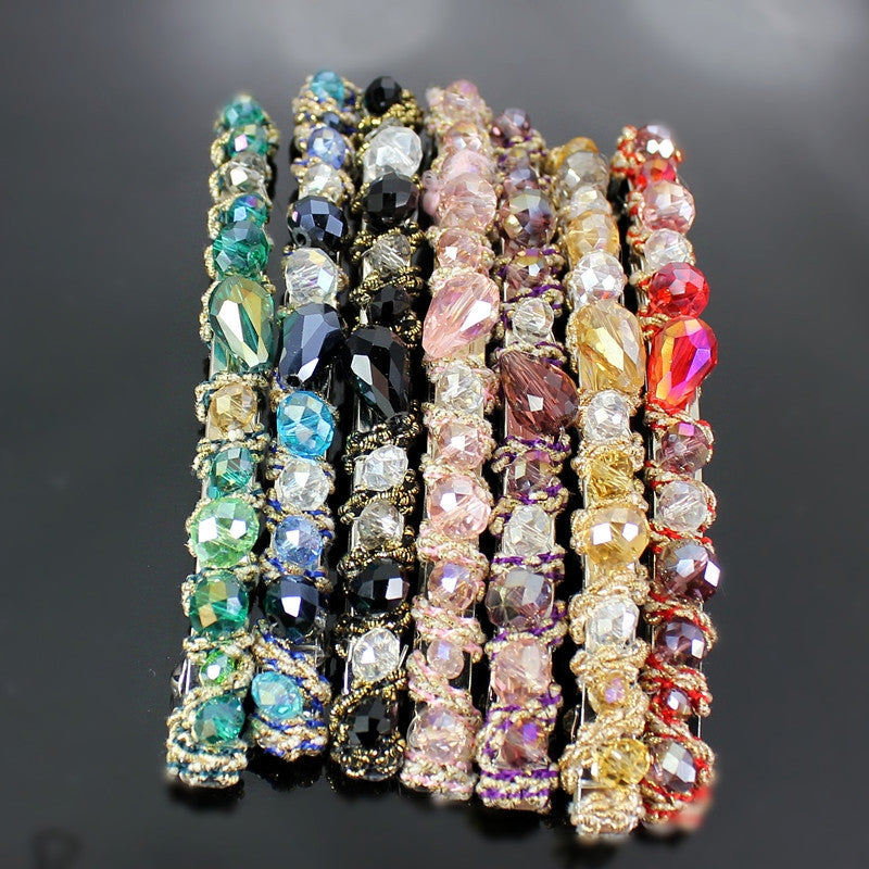 Retro Geometric Crystal Hair Band with Colorful Braided Design