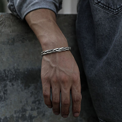 Retro Geometric Silver Plated Men's Braided Cuff Bracelet