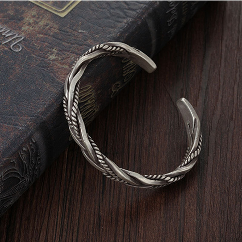 Retro Geometric Silver Plated Men's Braided Cuff Bracelet