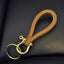 Retro Geometric Cowhide Brass Keychain with Handmade Leather Hook