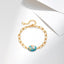 Retro Oval Green Natural Stone 18k Gold Plated Copper Bracelet for Women