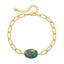 Retro Oval Green Natural Stone 18k Gold Plated Copper Bracelet for Women