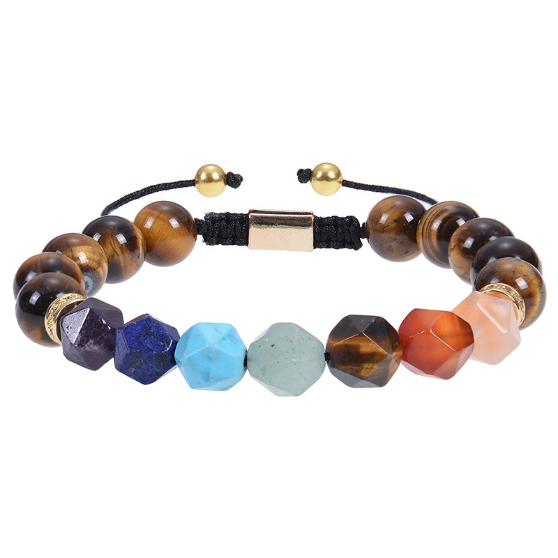 Retro Geometric 10mm Tiger's Eye Natural Stone Men's Adjustable Bracelet