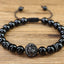 Retro Geometric Tiger Eye & Black Matte Stone Men's Bracelet with Lion Head and Micro Pave Zircon