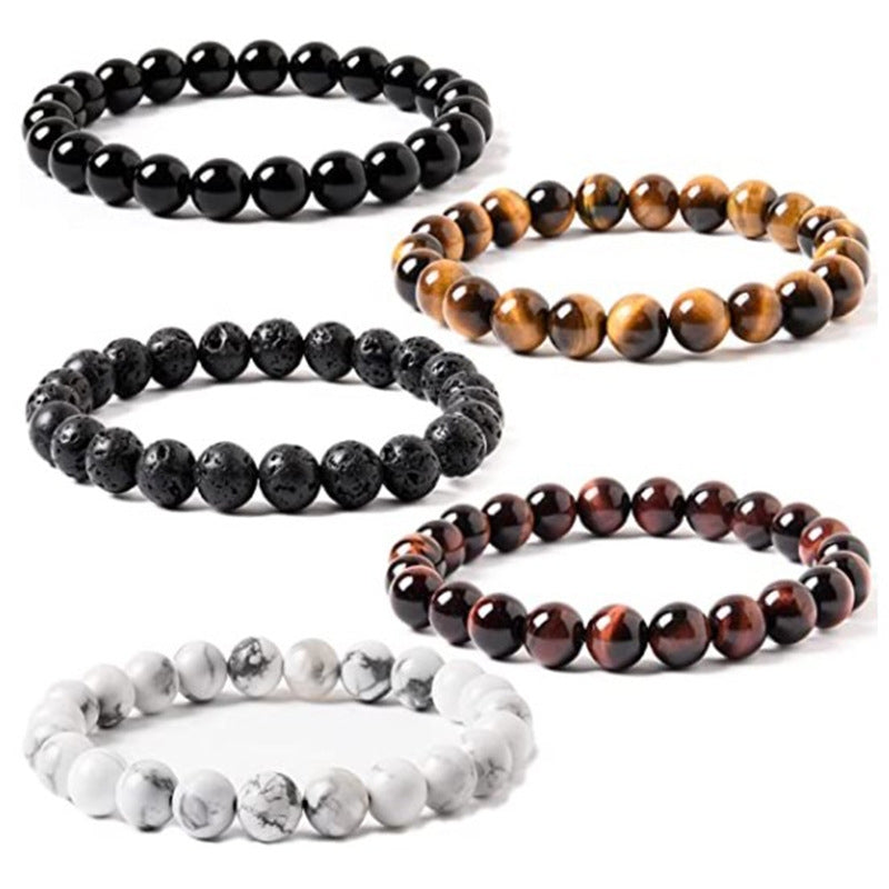 Retro Geometric Tiger Eye and Obsidian Beaded Bracelet for Men