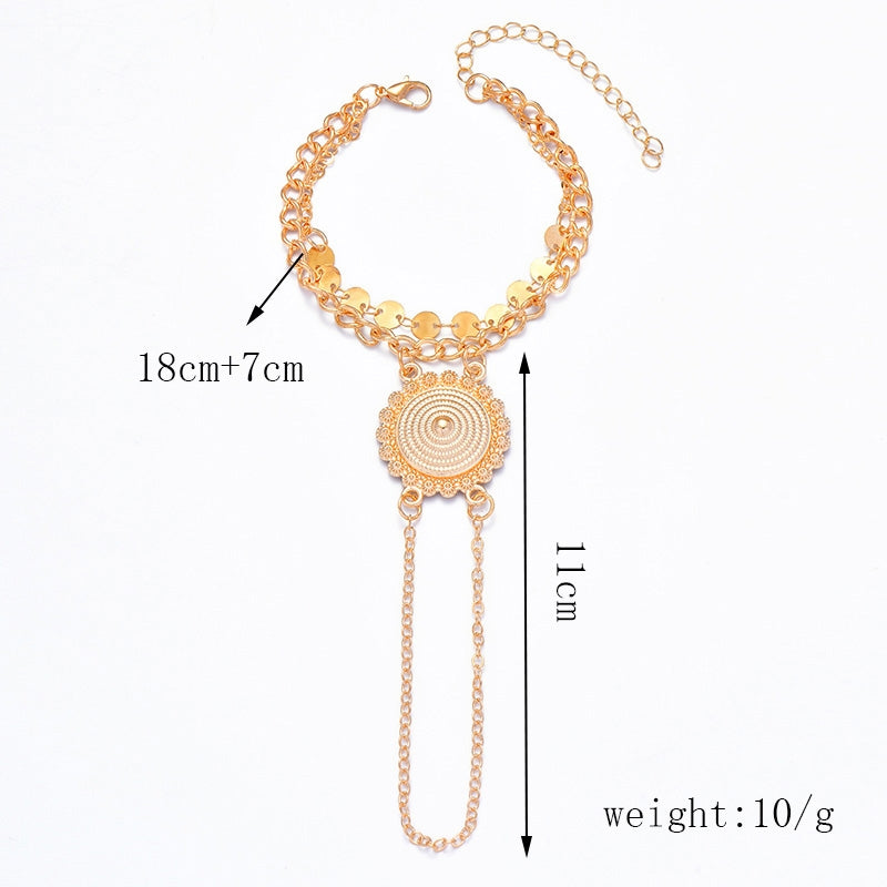 Retro Geometric Alloy Plated Women's Multi-Layered Bracelet and Finger Chain Set