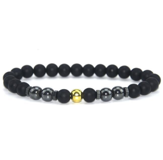 Retro Matte Black Magnetic Stone Beaded Anklet