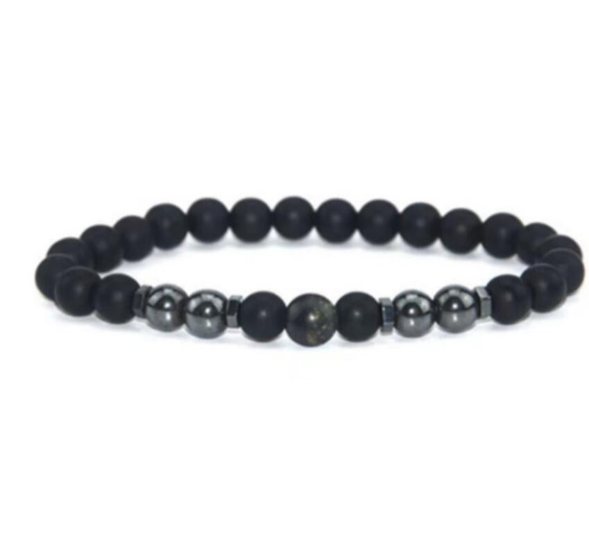 Retro Matte Black Magnetic Stone Beaded Anklet