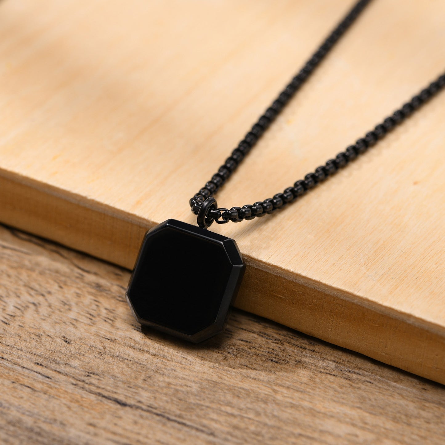 Retro Black Geometric Titanium Steel Pendant Necklace for Men