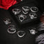 Retro Geometric Bohemian Crystal Moon Ring Set - 11 Piece Vintage Style Jewelry