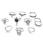 Retro Geometric Bohemian Crystal Moon Ring Set - 11 Piece Vintage Style Jewelry