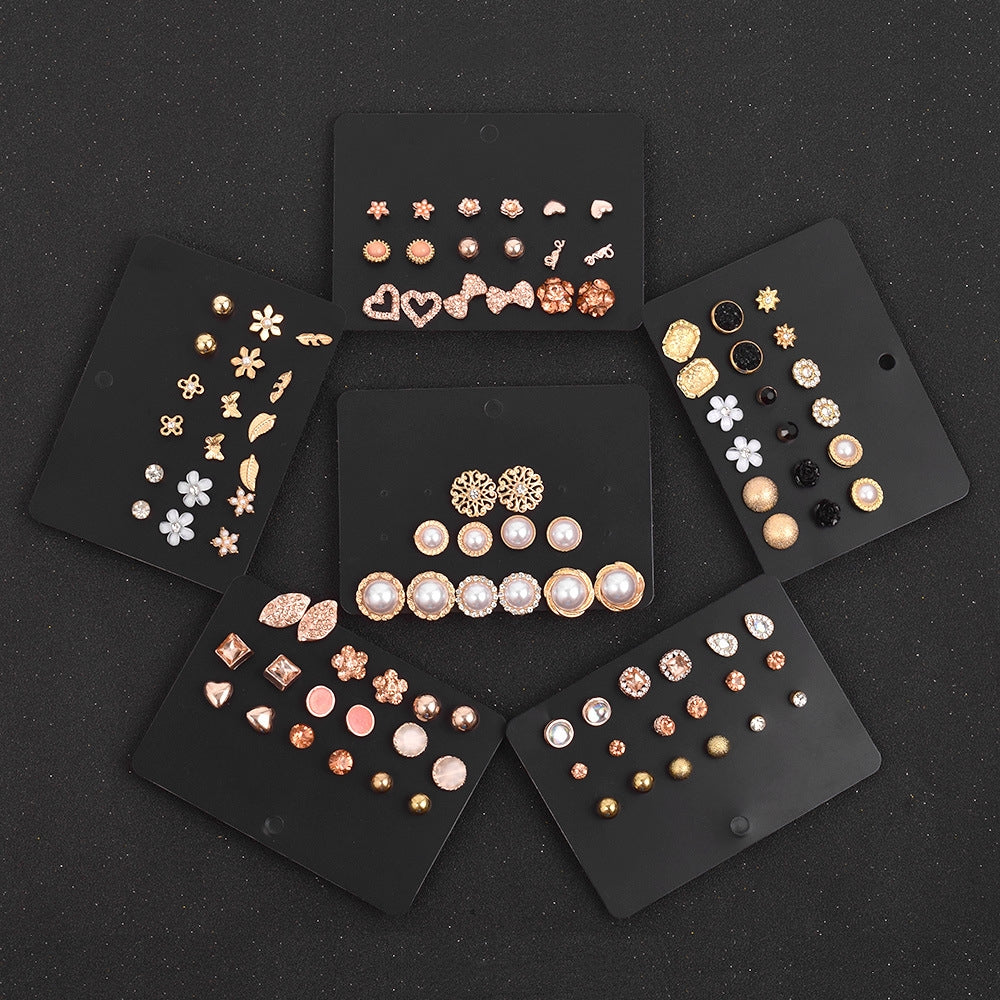 Retro Gold Earrings Set - 9 Pairs Minimalist Vintage Studs Collection