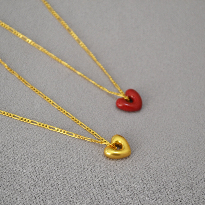 Retro Heart Shape Gold Plated Brass Pendant Necklace