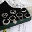 Retro Geometric Heart Chain Ring Set - 7 Piece Vintage Style