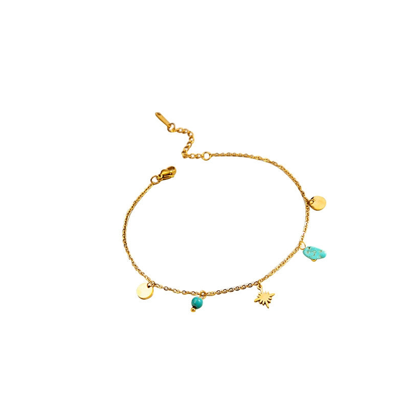 Retro Geometric Turquoise Stainless Steel Women's Anklet