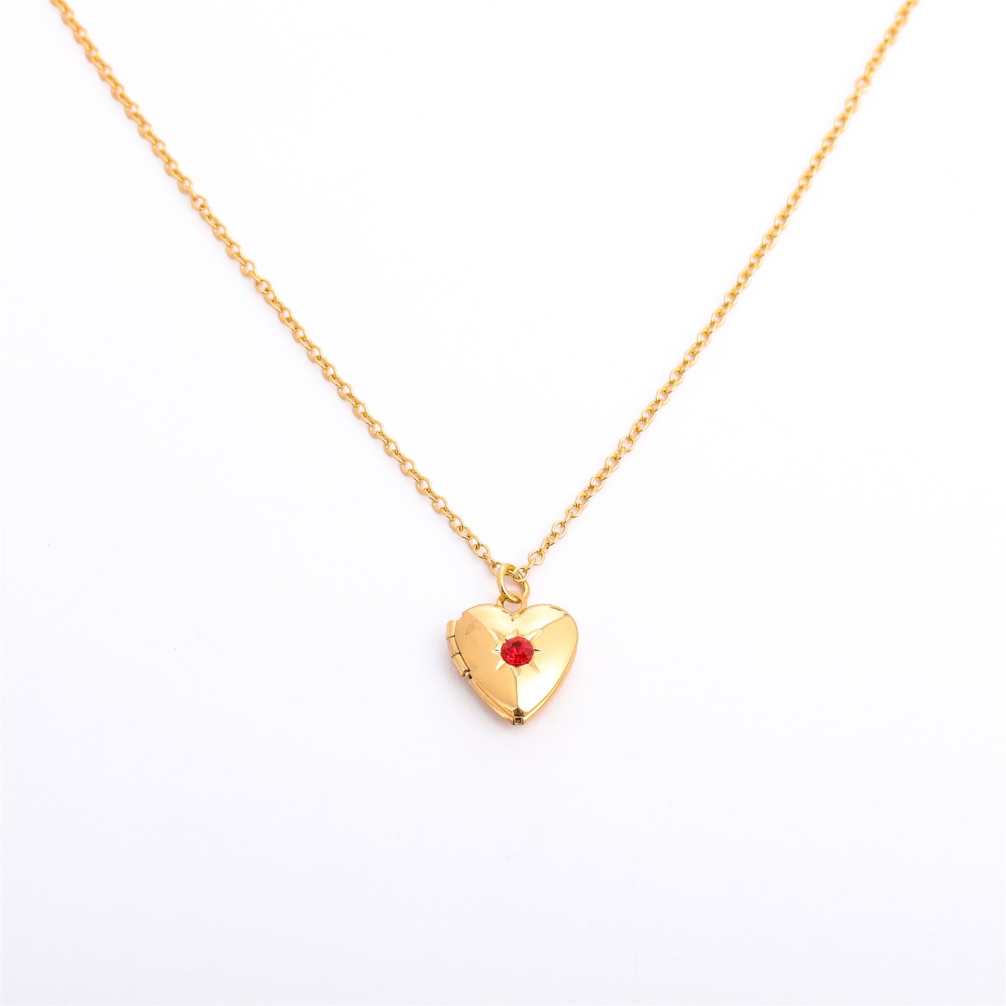 Retro Heart Shape 14k Gold Plated Birthstone Locket Necklace