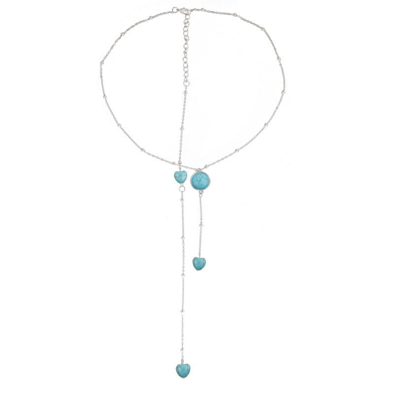 Retro Heart-Shaped Turquoise Pendant Necklace for Women