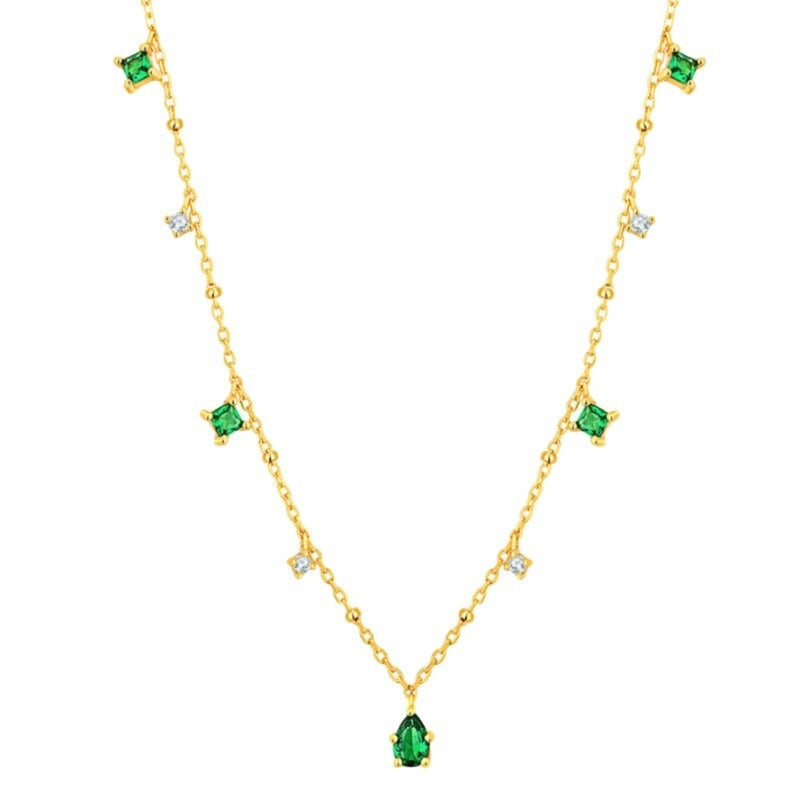 Vintage Emerald Gold-Plated Clavicle Chain Necklace in S925 Silver