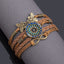 Retro Bohemian Mandala Glass Inlay Butterfly Leather Layered Bracelet