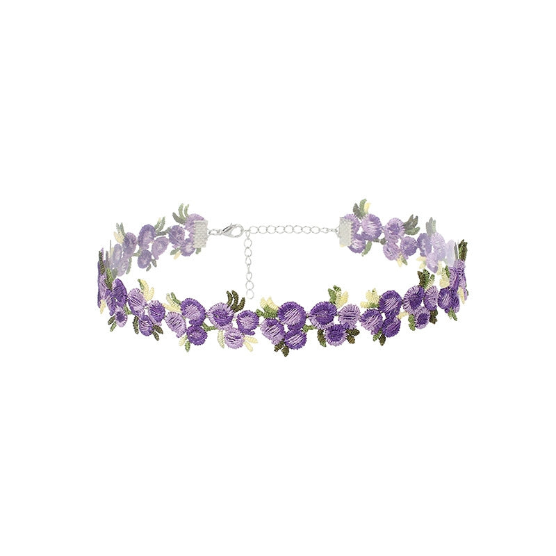 Retro Lace Flower Collar Choker Necklace - Romantic Garden Embroidered Clavicle Chain