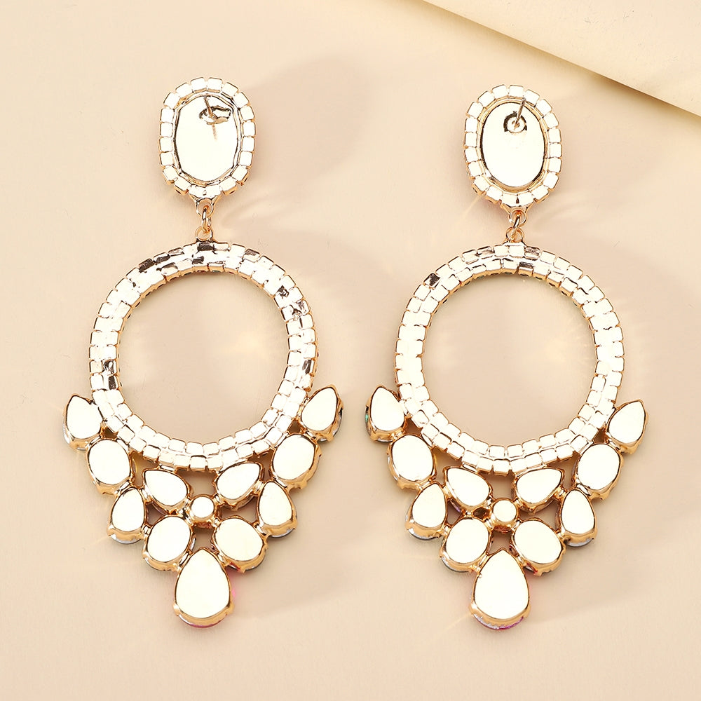 Retro Geometric Rhinestone Inlay Statement Drop Earrings for Women