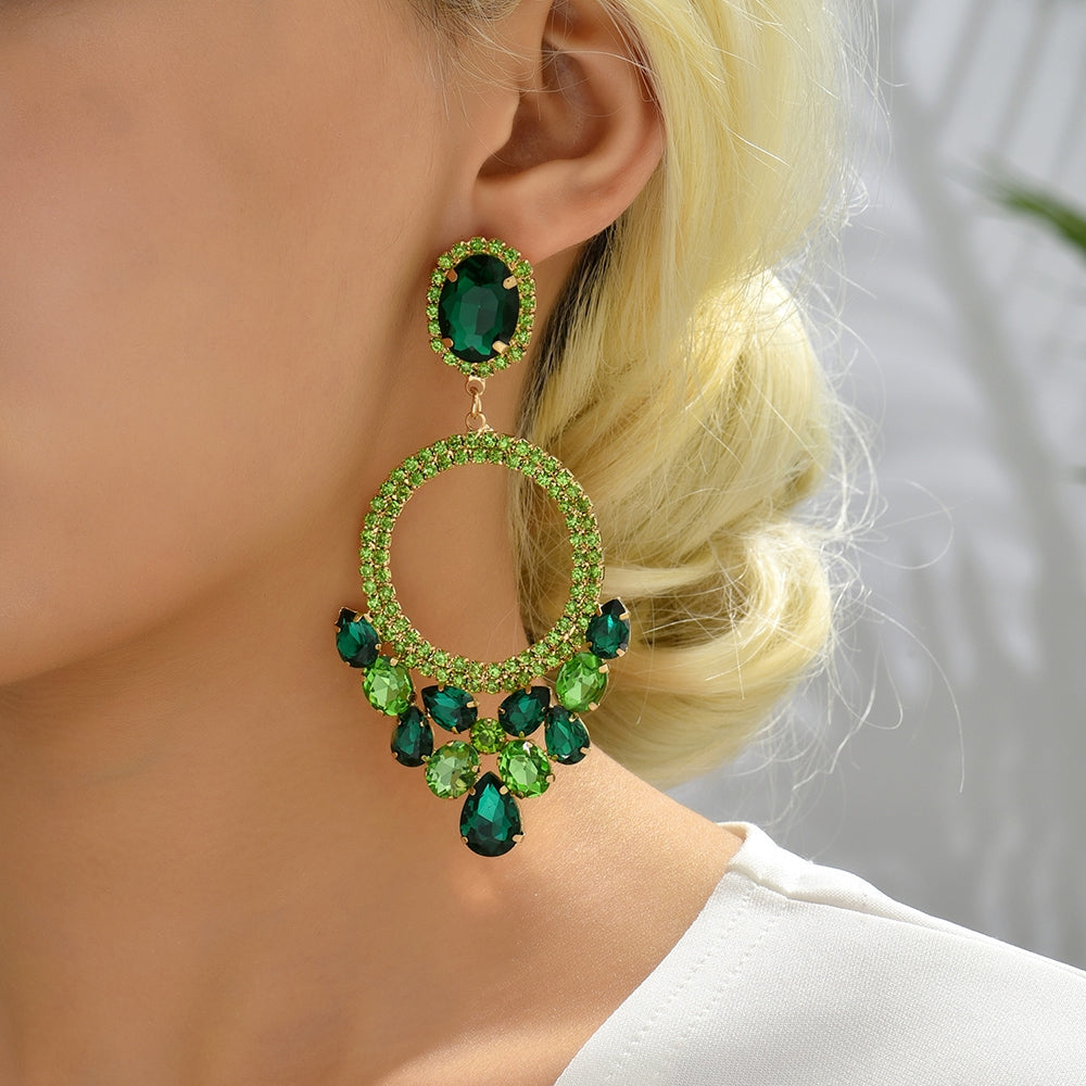 Retro Geometric Rhinestone Inlay Statement Drop Earrings for Women