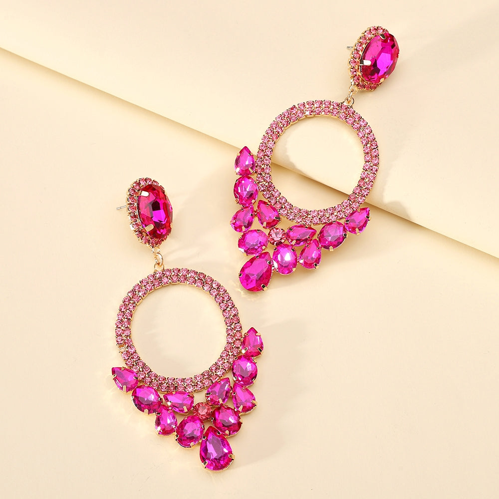 Retro Geometric Rhinestone Inlay Statement Drop Earrings for Women