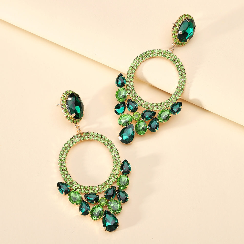 Retro Geometric Rhinestone Inlay Statement Drop Earrings for Women