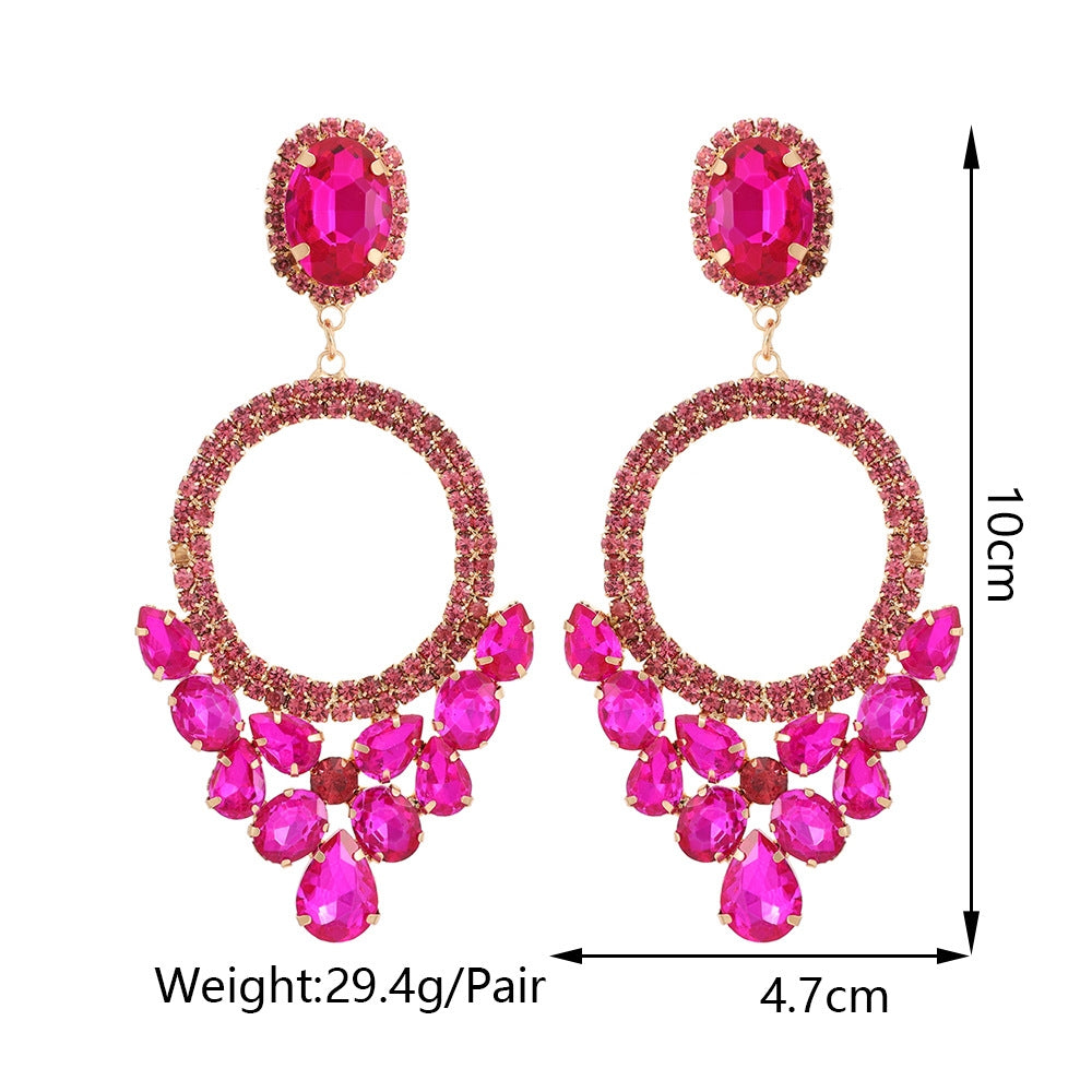 Retro Geometric Rhinestone Inlay Statement Drop Earrings for Women