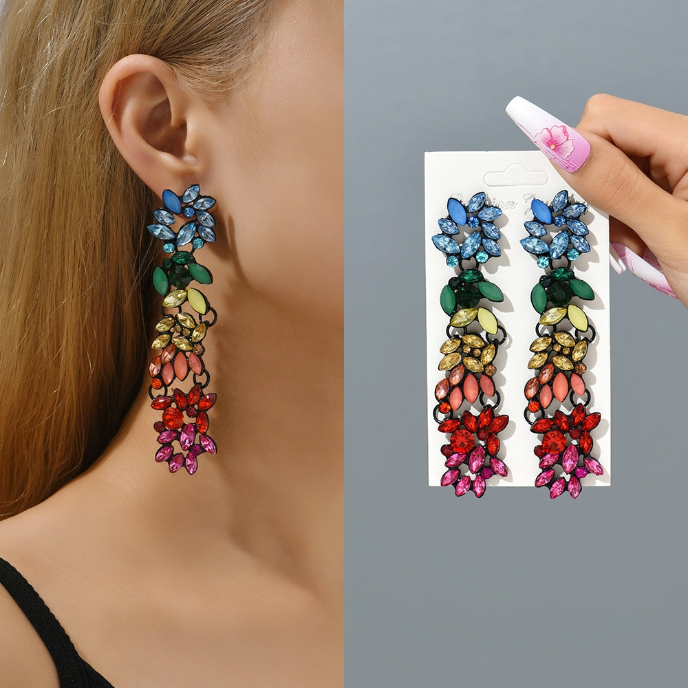 Retro Bohemian Gradient Rhinestone Gemstone Women's Drop Earrings