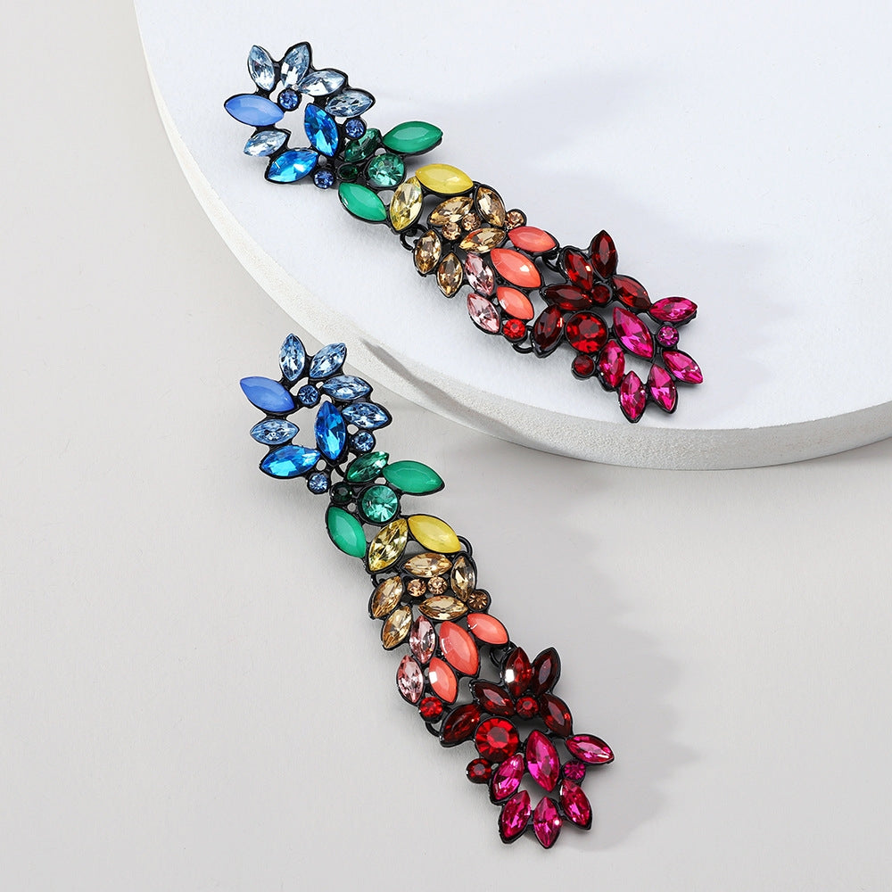 Retro Bohemian Gradient Rhinestone Gemstone Women's Drop Earrings