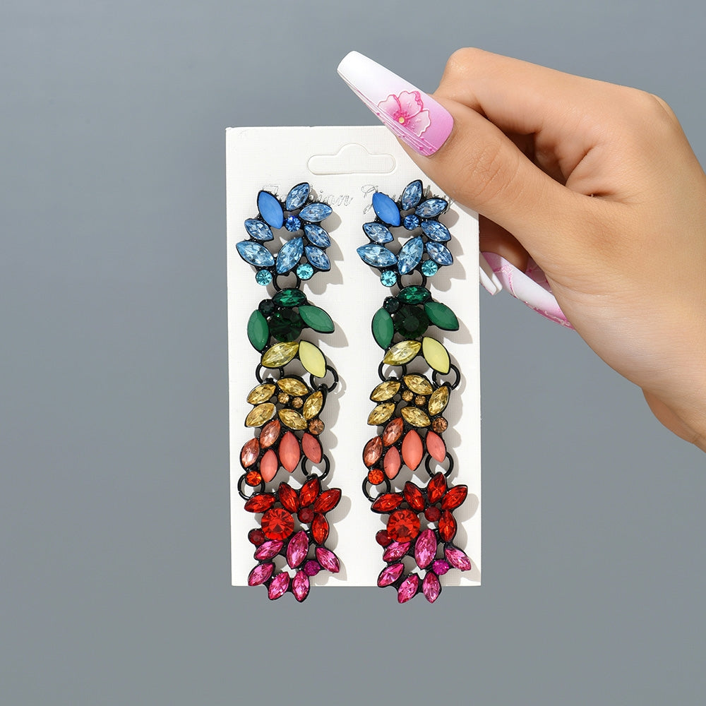 Retro Bohemian Gradient Rhinestone Gemstone Women's Drop Earrings
