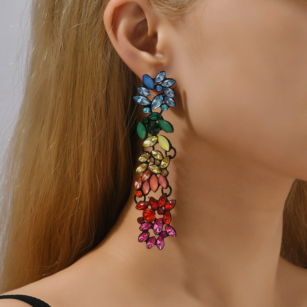 Retro Bohemian Gradient Rhinestone Gemstone Women's Drop Earrings