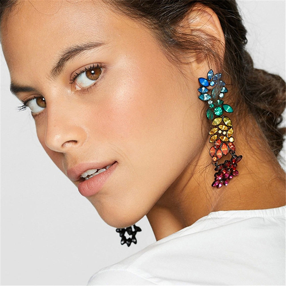 Retro Bohemian Gradient Rhinestone Gemstone Women's Drop Earrings