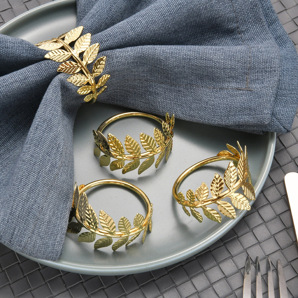 Retro Leaf Design Gold Metal Napkin Ring