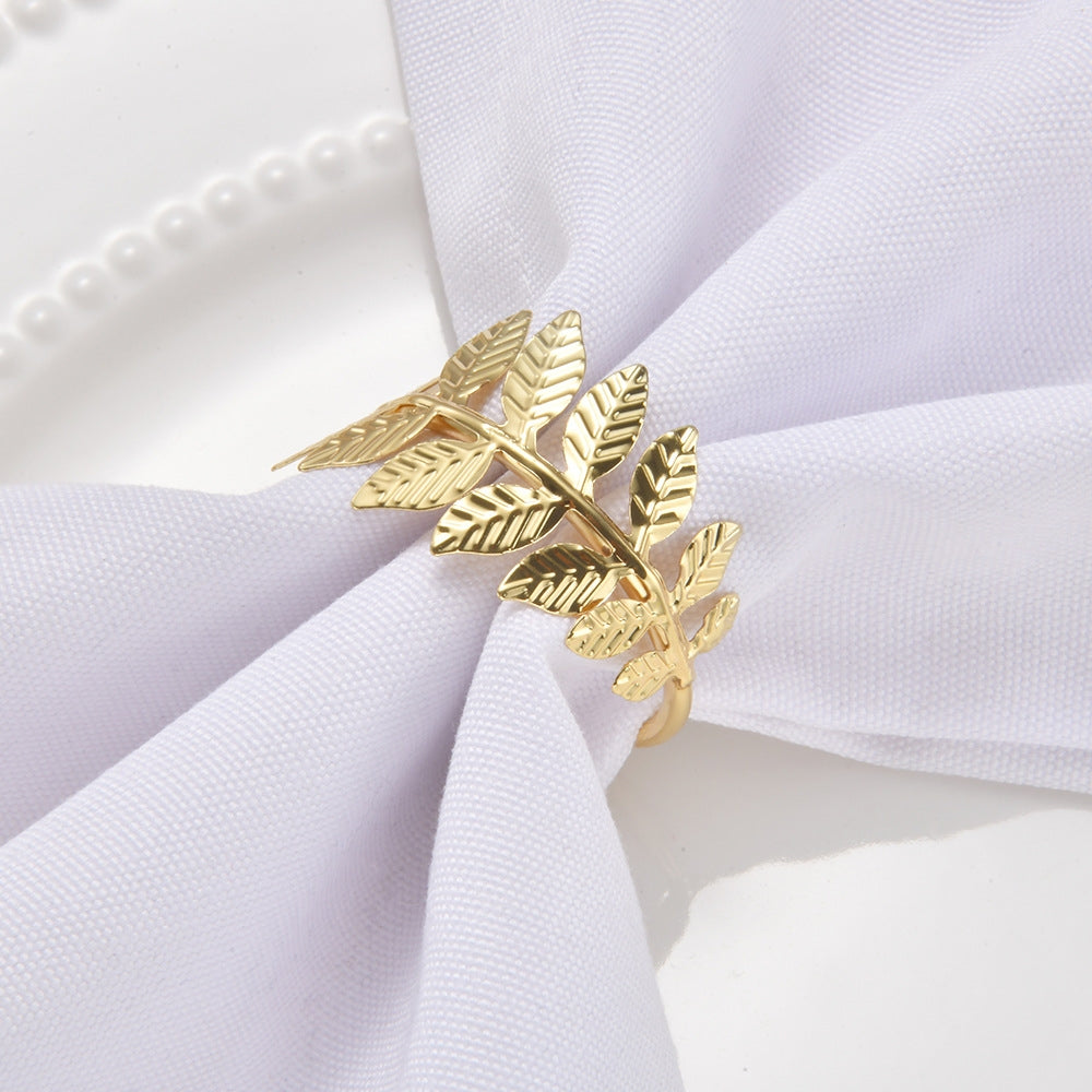 Retro Leaf Design Gold Metal Napkin Ring