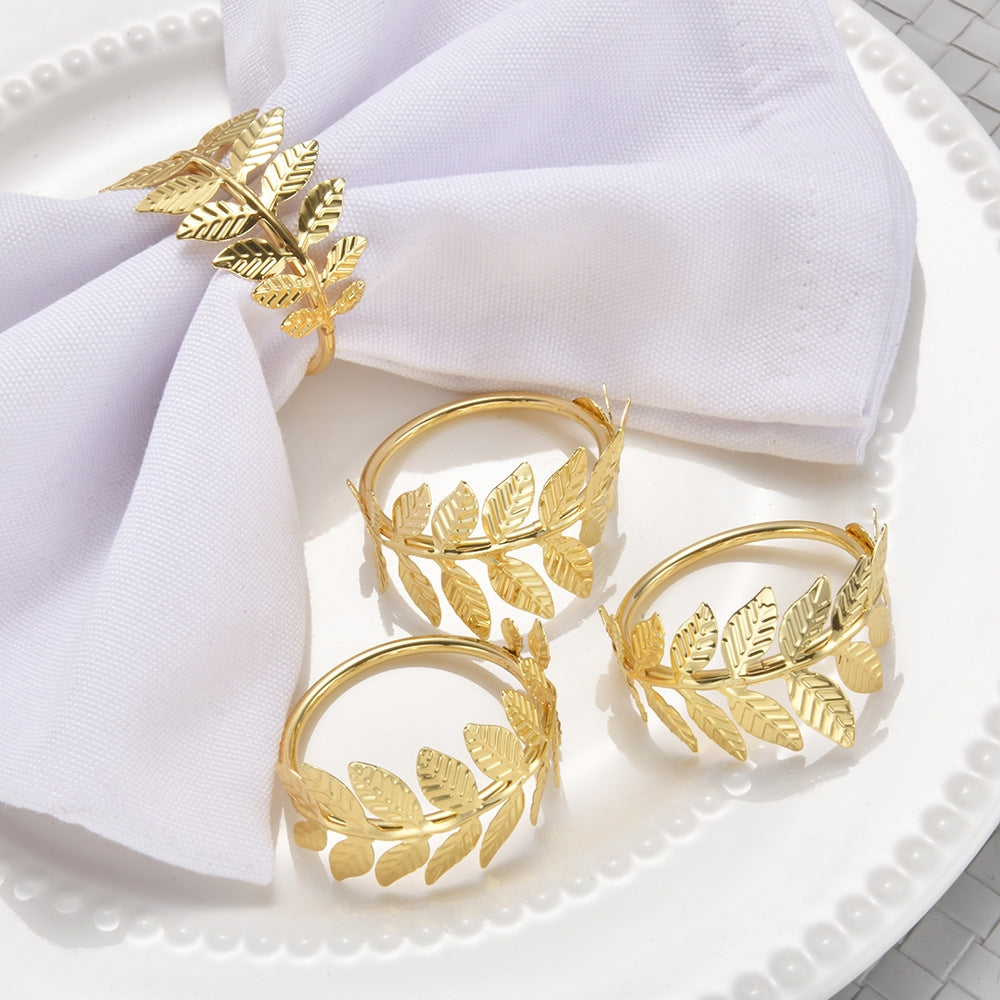 Retro Leaf Design Gold Metal Napkin Ring