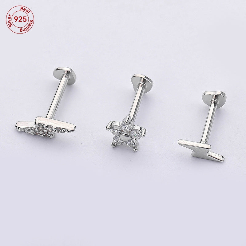 Retro Lightning S925 Sterling Silver Lip Stud Earrings