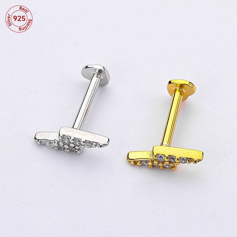 Retro Lightning S925 Sterling Silver Lip Stud Earrings